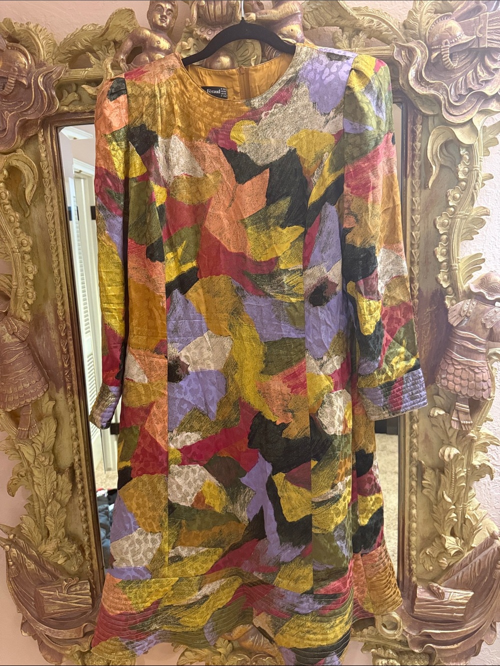 Vintage Designer silk dress with quilted details